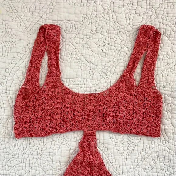 Cult Gaia Tyra Crochet Cutout Maxi Dress Sheer Beach Jaipur Pink XS NWT - Picture 6 of 11